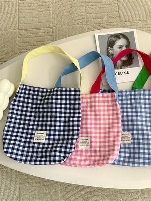 Προσαρμοσμένο χρώμα Plaid Monogram γυναικεία τσάντα ώμου Μεγάλη χωρητικότητα τσάντα Gingham Tote