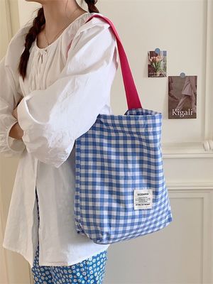 Προσαρμοσμένο χρώμα Plaid Monogram γυναικεία τσάντα ώμου Μεγάλη χωρητικότητα τσάντα Gingham Tote