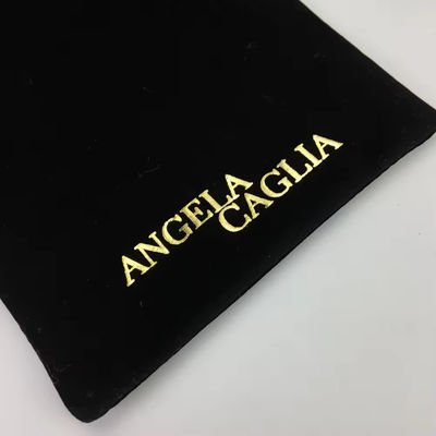 Φορητή μαύρη τεντωμένη χρυσή τυπωτική βελούδα τσάντα για προσαρμοσμένη συσκευασία κοσμημάτων