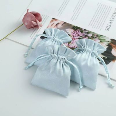 Αποδεκτή OEM/ODM Custom Light Blue Velvet Drawstring Bag για οργάνωση κοσμημάτων
