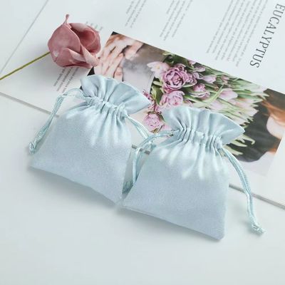 Αποδεκτή OEM/ODM Custom Light Blue Velvet Drawstring Bag για οργάνωση κοσμημάτων