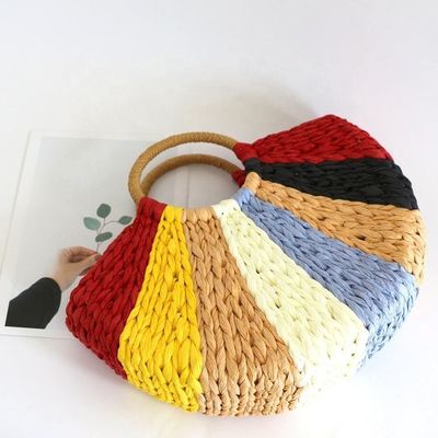 Συλλογή Rainbow Gift Bags Eco Handmade Rattan Woven Straw Tote Bag με ανοιχτό κλείσιμο