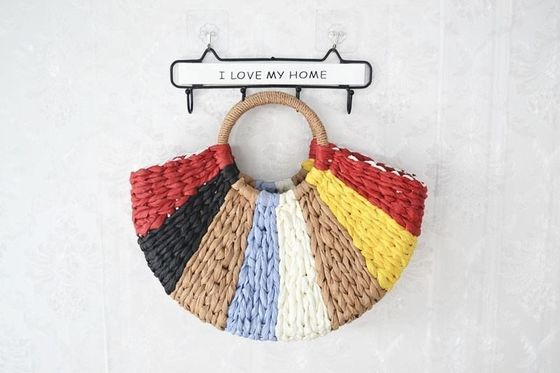Συλλογή Rainbow Gift Bags Eco Handmade Rattan Woven Straw Tote Bag με ανοιχτό κλείσιμο