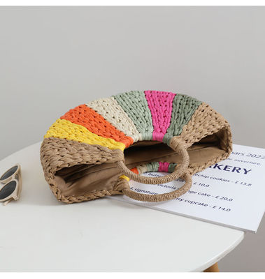 Συλλογή Rainbow Gift Bags Eco Handmade Rattan Woven Straw Tote Bag με ανοιχτό κλείσιμο