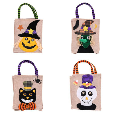 Ανοιχτό κλείσιμο επαναχρησιμοποιήσιμη Halloween κολοκύθια μάγισσα σκελετό σκελετό Λινάνια τσάντα για τη συλλογή γλυκά