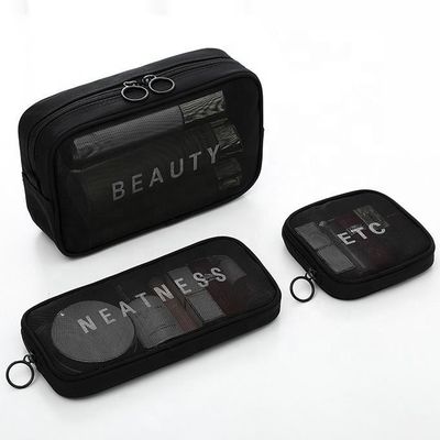 Σκληρό μοτίβο τύπου Nylon Mesh Toiletry Makeup Cosmetic Bag Set με Custom Letters Logo