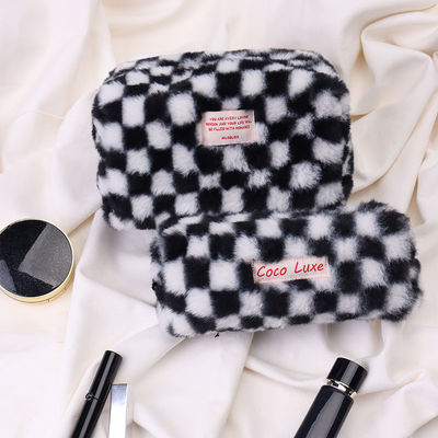 Μεγάλη χωρητικότητα Gingham Μακιγιάζ τσάντα με προσαρμοσμένο χρώμα και πετσέτα κεντήματα λογότυπο