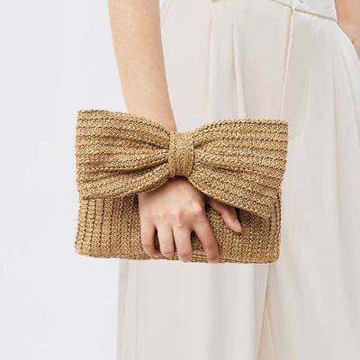 Τσάντα αγορών προσαρμοσμένη για γυναίκες Bow Straw Woven Beach Raffia Clutch τσάντα casual Tote