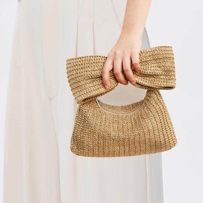 Τσάντα αγορών προσαρμοσμένη για γυναίκες Bow Straw Woven Beach Raffia Clutch τσάντα casual Tote