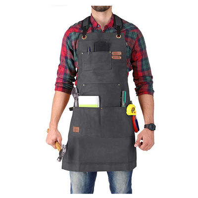 Προσαρμοσμένο λογότυπο Deluxe Waxed Canvas Work Apron με τσέπες και σύντομη αποδέσμευση