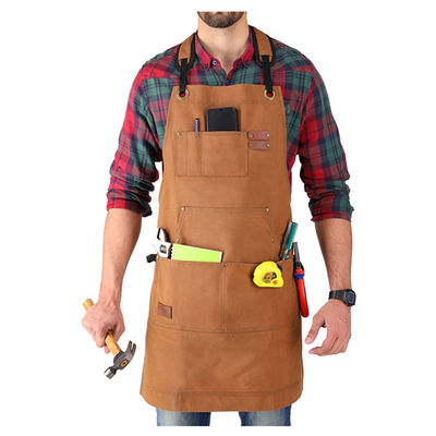 Προσαρμοσμένο λογότυπο Deluxe Waxed Canvas Work Apron με τσέπες και σύντομη αποδέσμευση