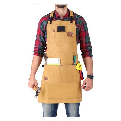 Προσαρμοσμένο λογότυπο Deluxe Waxed Canvas Work Apron με τσέπες και σύντομη αποδέσμευση