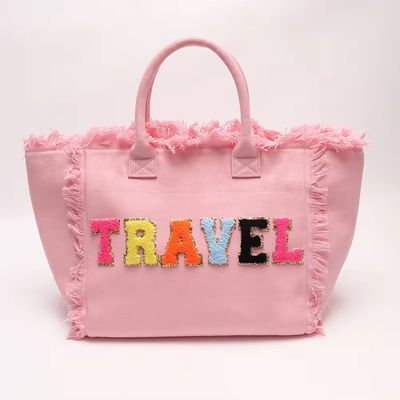 Τελευταία μοντέρνα Keymay Tassel Fringe Μεγάλη καμβά Tote τσάντα με δύο χειροπέδες / λουρίδες