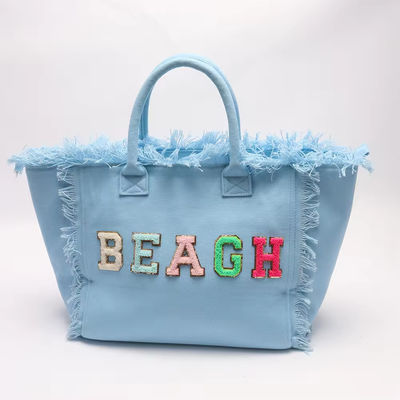 Τελευταία μοντέρνα Keymay Tassel Fringe Μεγάλη καμβά Tote τσάντα με δύο χειροπέδες / λουρίδες