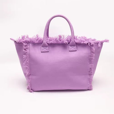 Τελευταία μοντέρνα Keymay Tassel Fringe Μεγάλη καμβά Tote τσάντα με δύο χειροπέδες / λουρίδες