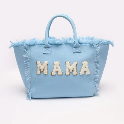 Τελευταία μοντέρνα Keymay Tassel Fringe Μεγάλη καμβά Tote τσάντα με δύο χειροπέδες / λουρίδες