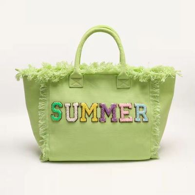 Τελευταία μοντέρνα Keymay Tassel Fringe Μεγάλη καμβά Tote τσάντα με δύο χειροπέδες / λουρίδες