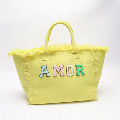 Τελευταία μοντέρνα Keymay Tassel Fringe Μεγάλη καμβά Tote τσάντα με δύο χειροπέδες / λουρίδες