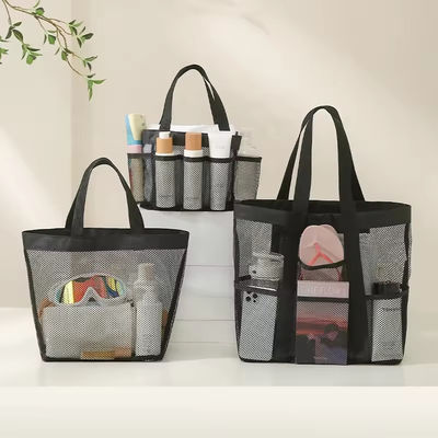 Καλοκαιρινό Essential Mesh Beach Tote Bag με πολλαπλές τσέπες και προσαρμοσμένο χρώμα