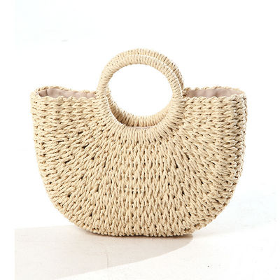 Μεσαίου μεγέθους Straw Beach Tote Bag με Bali Fashion Print και Cartoon Pattern Design