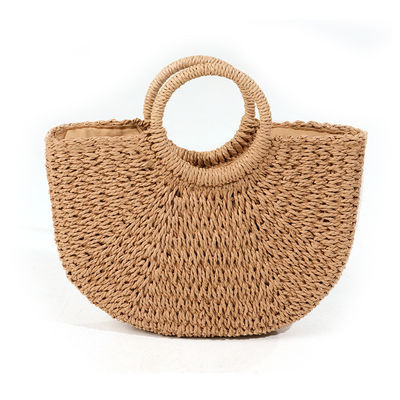 Μεσαίου μεγέθους Straw Beach Tote Bag με Bali Fashion Print και Cartoon Pattern Design