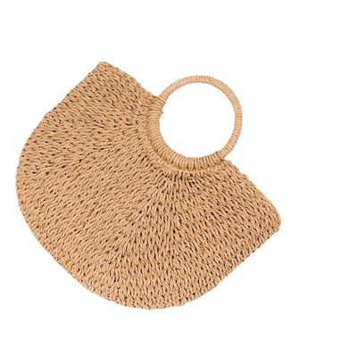 Μεσαίου μεγέθους Straw Beach Tote Bag με Bali Fashion Print και Cartoon Pattern Design