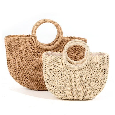 Μεσαίου μεγέθους Straw Beach Tote Bag με Bali Fashion Print και Cartoon Pattern Design