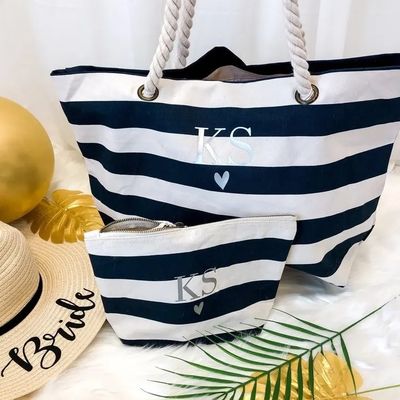 Προσαρμοσμένο λογότυπο Canvas Strip Tote Bag για το καλοκαίρι Beach School Bag Trolley άφιξη