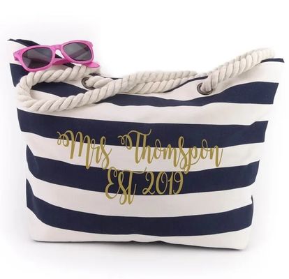 Προσαρμοσμένο λογότυπο Canvas Strip Tote Bag για το καλοκαίρι Beach School Bag Trolley άφιξη