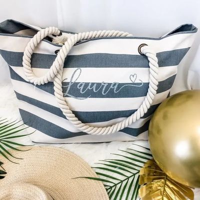 Προσαρμοσμένο λογότυπο Canvas Strip Tote Bag για το καλοκαίρι Beach School Bag Trolley άφιξη