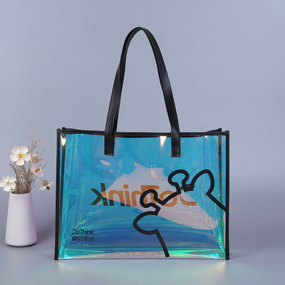 Προσαρμοσμένη πολύχρωμη διαφανής τσάντα PVC Tote με φιλική προς το περιβάλλον εκτύπωση λογότυπου με μεταξωτή οθόνη