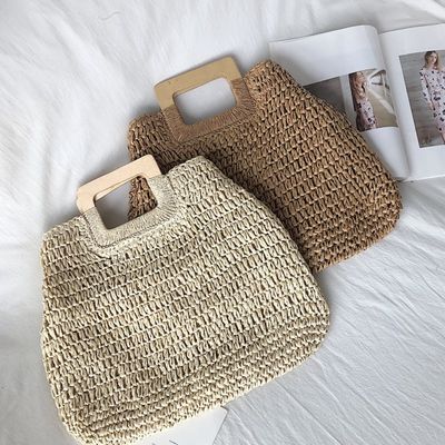 Καμία διακόσμηση Rattan Tote Bag Φορητή γυναικεία τσάντα από άχυρο για καλοκαιρινές διακοπές