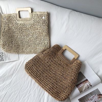 Καμία διακόσμηση Rattan Tote Bag Φορητή γυναικεία τσάντα από άχυρο για καλοκαιρινές διακοπές