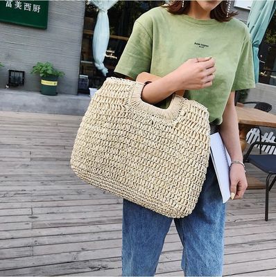 Καμία διακόσμηση Rattan Tote Bag Φορητή γυναικεία τσάντα από άχυρο για καλοκαιρινές διακοπές