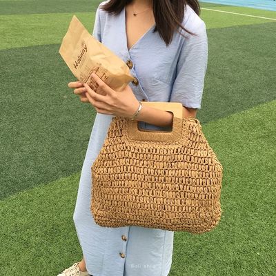 Καμία διακόσμηση Rattan Tote Bag Φορητή γυναικεία τσάντα από άχυρο για καλοκαιρινές διακοπές