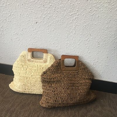 Καμία διακόσμηση Rattan Tote Bag Φορητή γυναικεία τσάντα από άχυρο για καλοκαιρινές διακοπές
