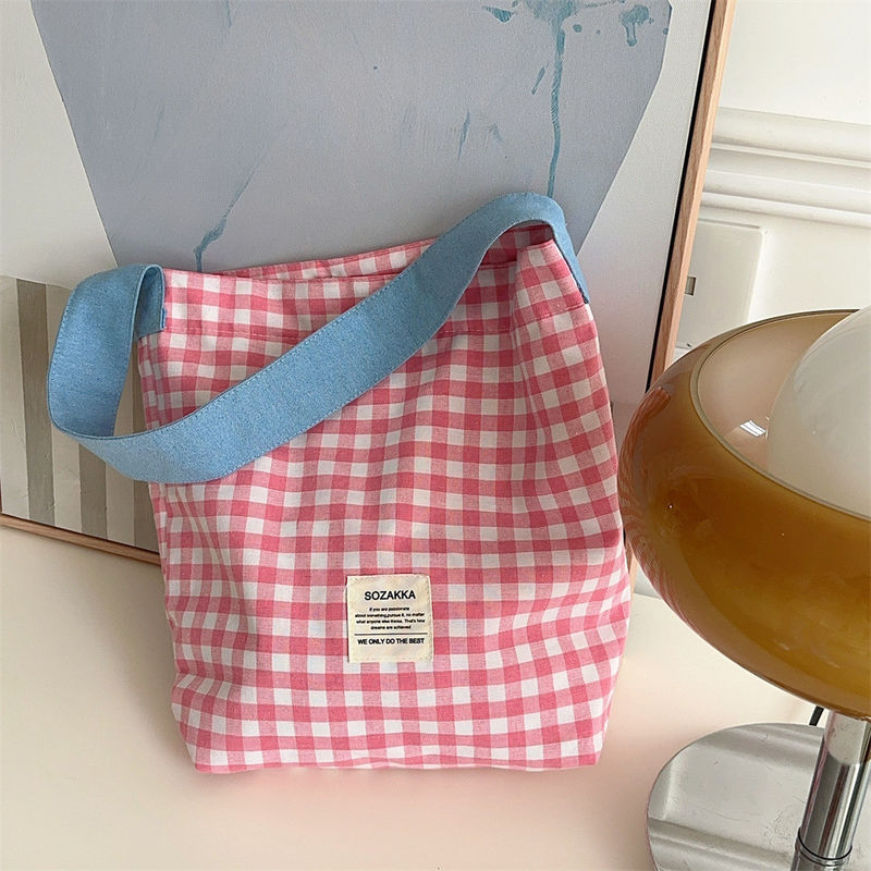 Προσαρμοσμένο χρώμα Plaid Monogram γυναικεία τσάντα ώμου Μεγάλη χωρητικότητα τσάντα Gingham Tote