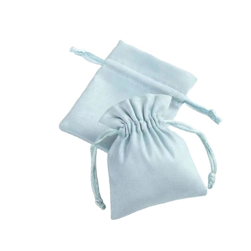 Αποδεκτή OEM/ODM Custom Light Blue Velvet Drawstring Bag για οργάνωση κοσμημάτων