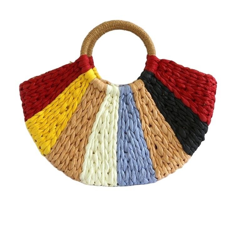 Συλλογή Rainbow Gift Bags Eco Handmade Rattan Woven Straw Tote Bag με ανοιχτό κλείσιμο