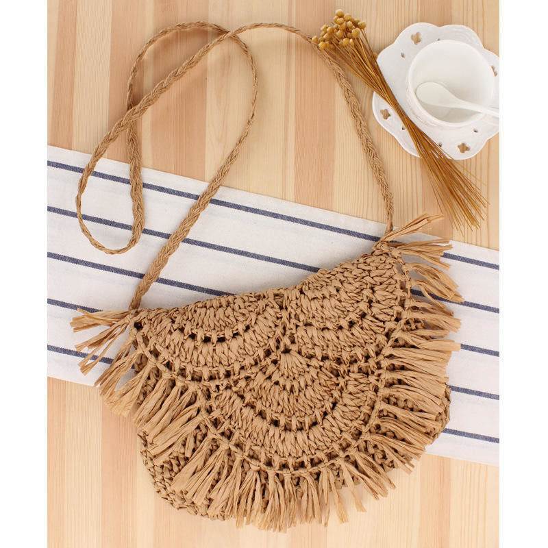Χειροποίητη Tassel Beach Bag Raffia Rattan Crossbody για τις καλοκαιρινές ταξιδιωτικές διακοπές των γυναικών