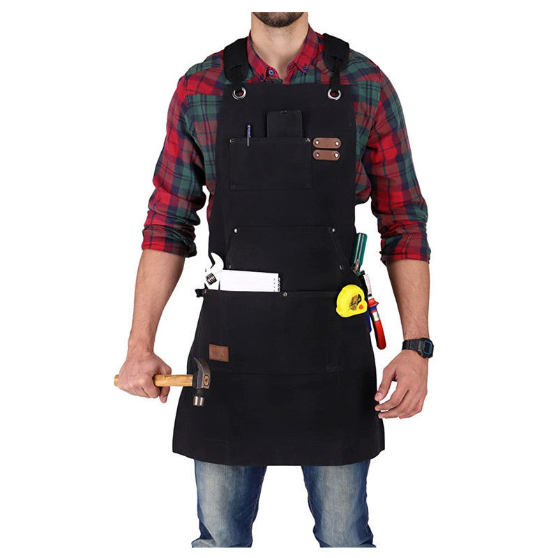 Προσαρμοσμένο λογότυπο Deluxe Waxed Canvas Work Apron με τσέπες και σύντομη αποδέσμευση