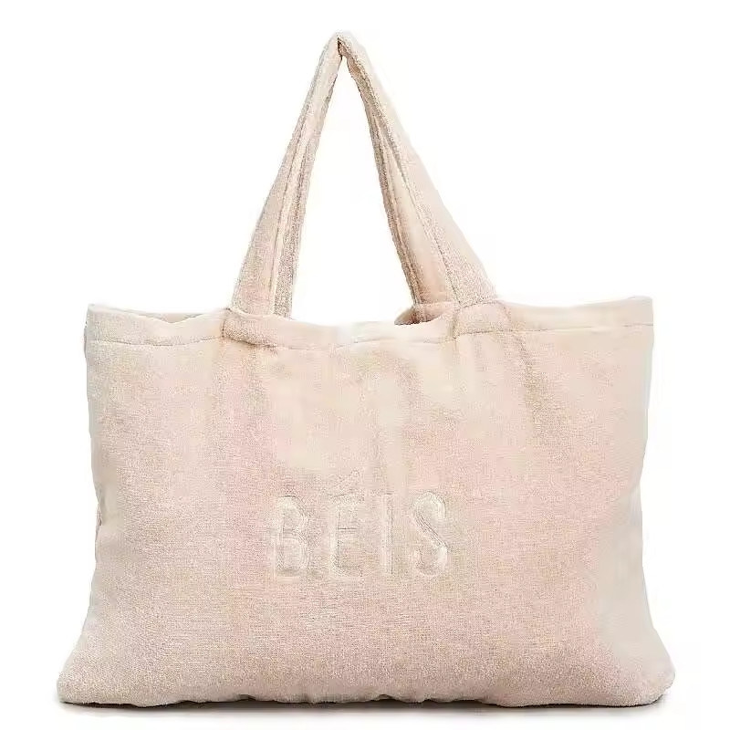 Γυναίκες Τουλ Tote τσάντα Custom κεντημένη Μεγάλη Ροζ Terry ύφασμα Carry Shopping Beach τσάντα