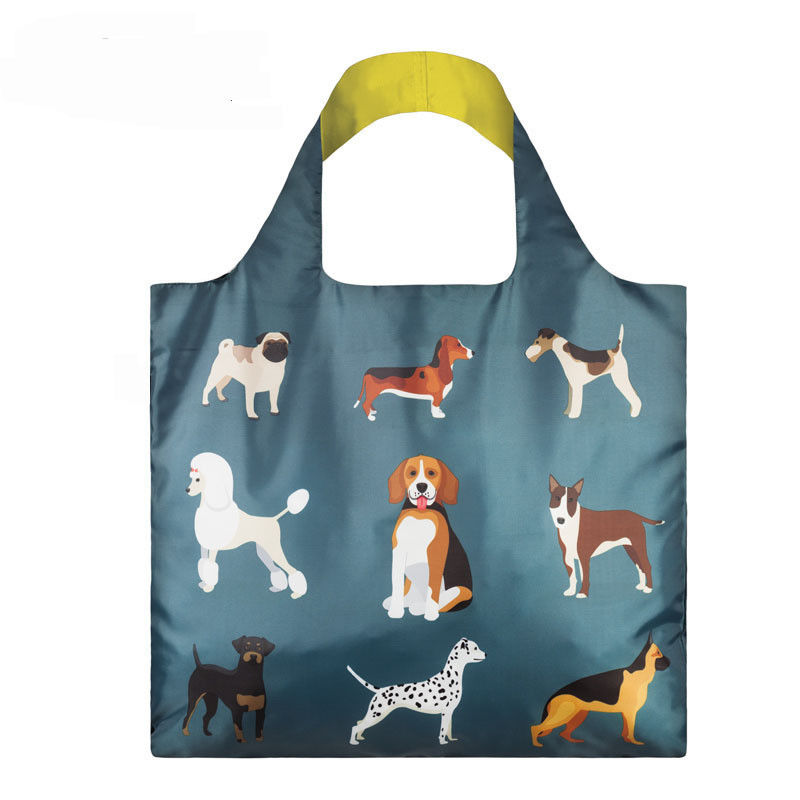 Χρησιμοποιούμενο στυλ REPT Σκύλο Woof Polyester υφασμάτινο Beach Bags Ζώο Πλαστική τσάντα για ψώνια